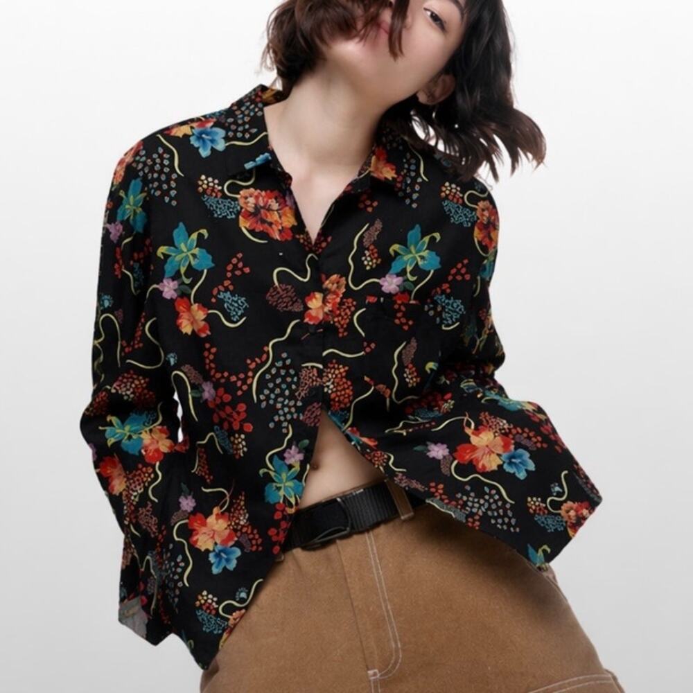 NWT The Kit by Daniel Vosovic Zoe Shirt Dark wild Tropics Cotton Slub Size Large